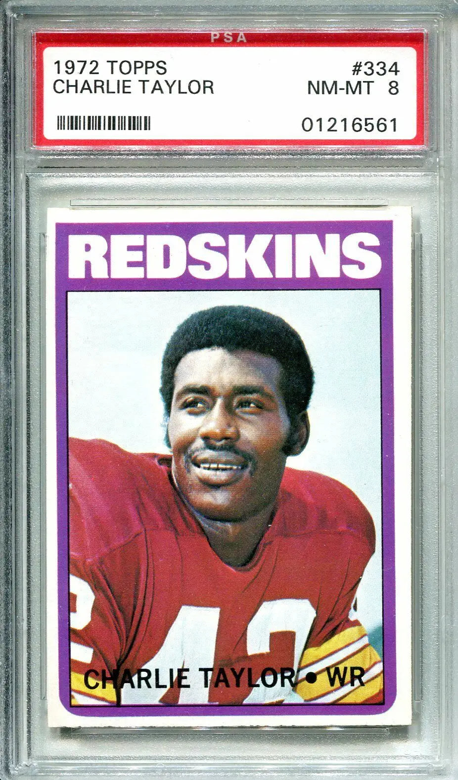 Graded 1972 Topps Charlie Taylor trading card PSA 8 featuring Washington Redskins