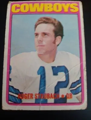 1972 Topps - Roger Staubach #200 (RC). *low grade. creased. Dallas Cowboys. PR
