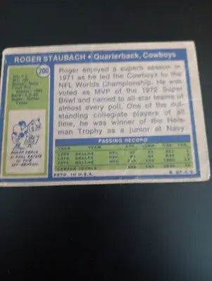 1972 Topps - Roger Staubach #200 (RC). *low grade. creased. Dallas Cowboys. PR