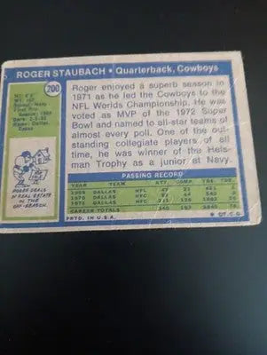 1972 Topps - Roger Staubach #200 (RC). *low grade. creased. Dallas Cowboys. PR