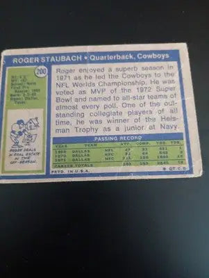 1972 Topps - Roger Staubach #200 (RC). *low grade. creased. Dallas Cowboys. PR