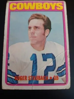 1972 Topps - Roger Staubach #200 (RC). *low grade. creased. Dallas Cowboys. PR