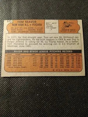 1972 Topps - Tom Seaver #445. NY Mets. HOF. off center. EX-NRMT - Baseball Card Single