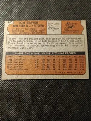 1972 Topps - Tom Seaver #445. NY Mets. HOF. off center. EX-NRMT - Baseball Card Single