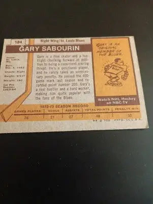 1973-74 Topps - Gary Sabourin #184. SL Blues. VG -VG+ - Hockey Card Single