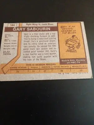 1973-74 Topps - Gary Sabourin #184. SL Blues. VG -VG+ - Hockey Card Single