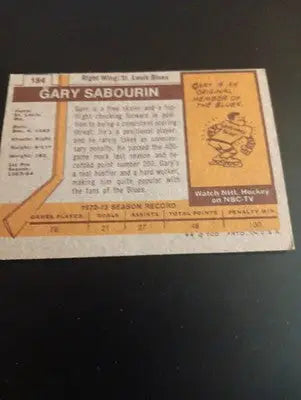1973-74 Topps - Gary Sabourin #184. SL Blues. VG -VG+ - Hockey Card Single