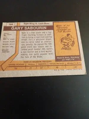 1973-74 Topps - Gary Sabourin #184. SL Blues. VG -VG+ - Hockey Card Single
