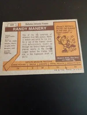 1973-74 Topps - Randy Manery #131. Flames. NHL. EX
