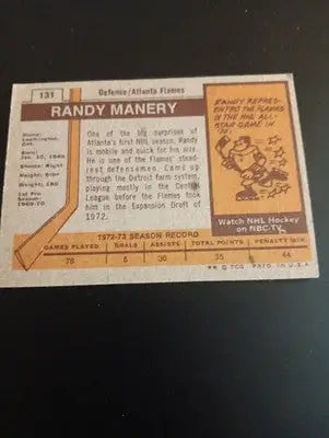 1973-74 Topps - Randy Manery #131. Flames. NHL. EX