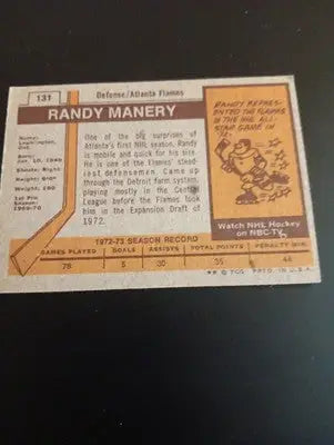 1973-74 Topps - Randy Manery #131. Flames. NHL. EX
