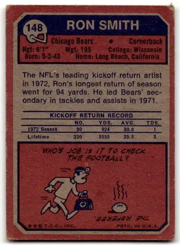 Original gloss Ron Smith football card 1973 Topps G Good Bears ID 43090