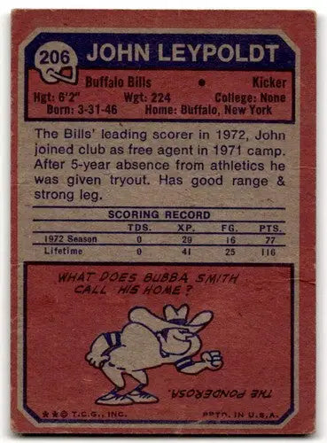 Vintage football card featuring John Leypoldt from 1973 Topps, original gloss style