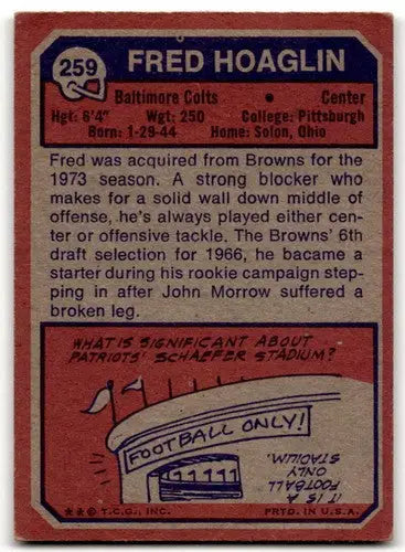 Vintage football card featuring Fred Hoaglin with original gloss, Hoaglin G Good condition