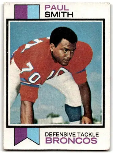 Original gloss Vintage Paul Smith football card 1973 Topps G Good Broncos ID 43115