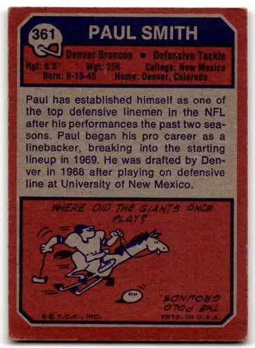 Vintage Paul Smith football card 1973 Topps original gloss Smith P Poor Broncos ID 43114
