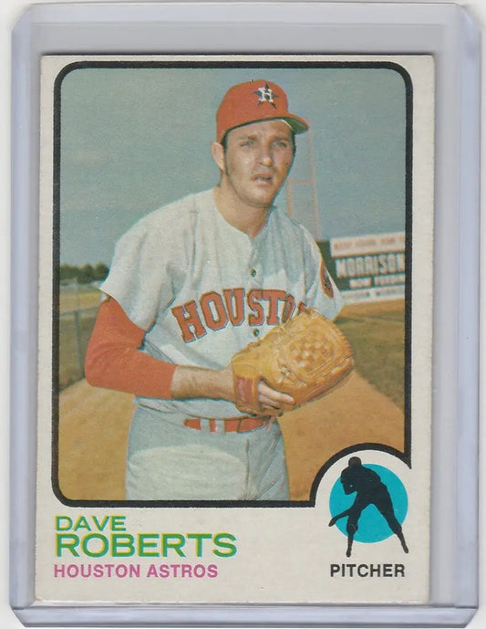 Baseball card of Dave Roberts Houston Astros pitcher in uniform with glove EXMT condition