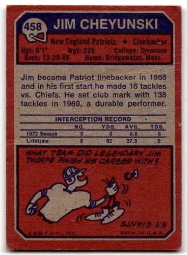 Vintage Jim Cheyunski football card with original gloss, Cheyunski F Fair Patriots