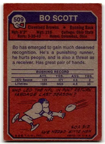 Vintage Bo Scott football card with original gloss from 1973 Topps Browns ID 43129