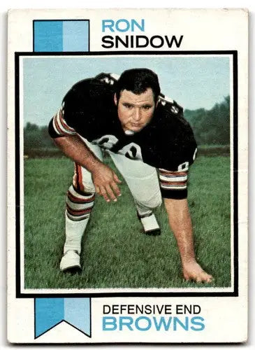 Original gloss Ron Snidow football card 1973 Topps G Good Browns ID 43079