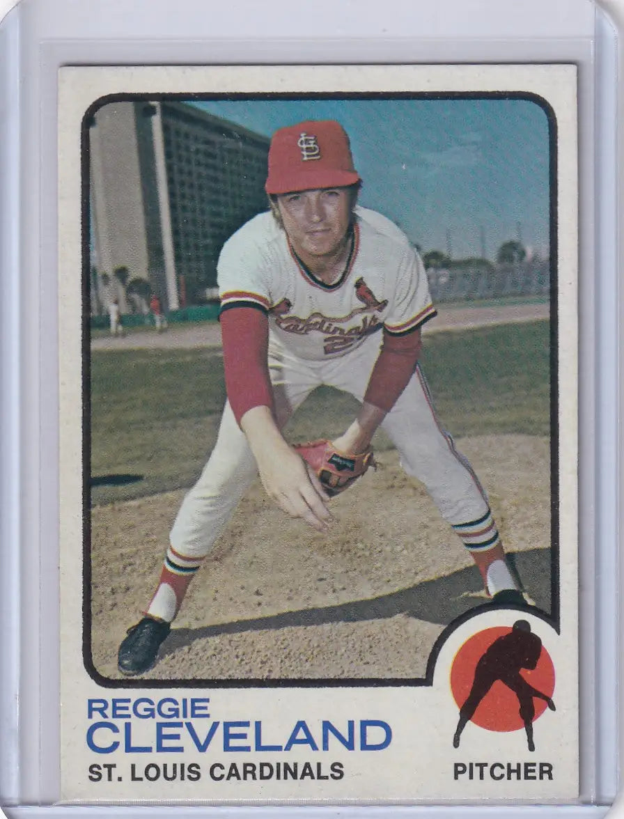 1973 Topps Baseball card featuring Reggie Cleveland of the St. Louis Cardinals