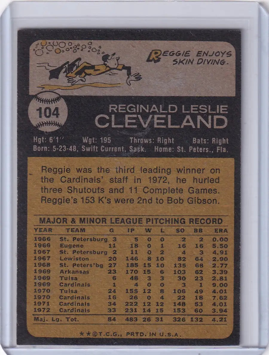 1973 Topps Baseball #104 Reggie Cleveland card featuring St. Louis Cardinals player