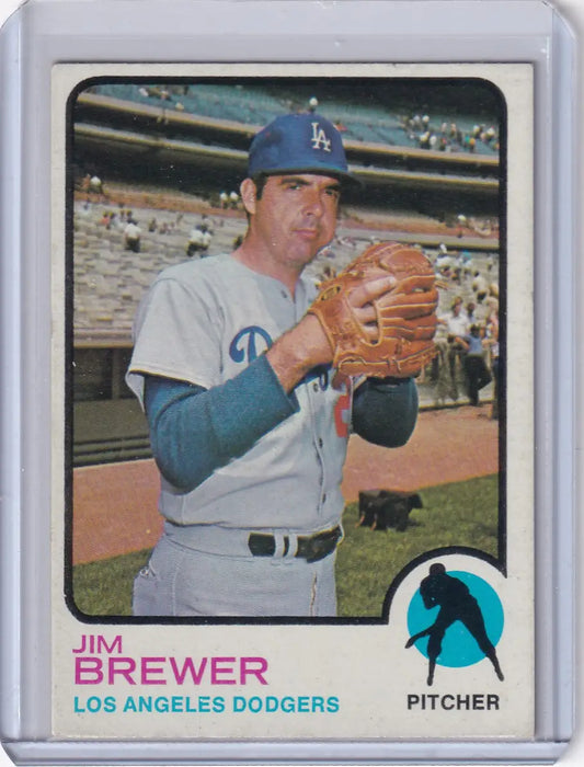 Jim Brewer 1973 Topps Baseball card featuring Los Angeles Dodgers pitcher