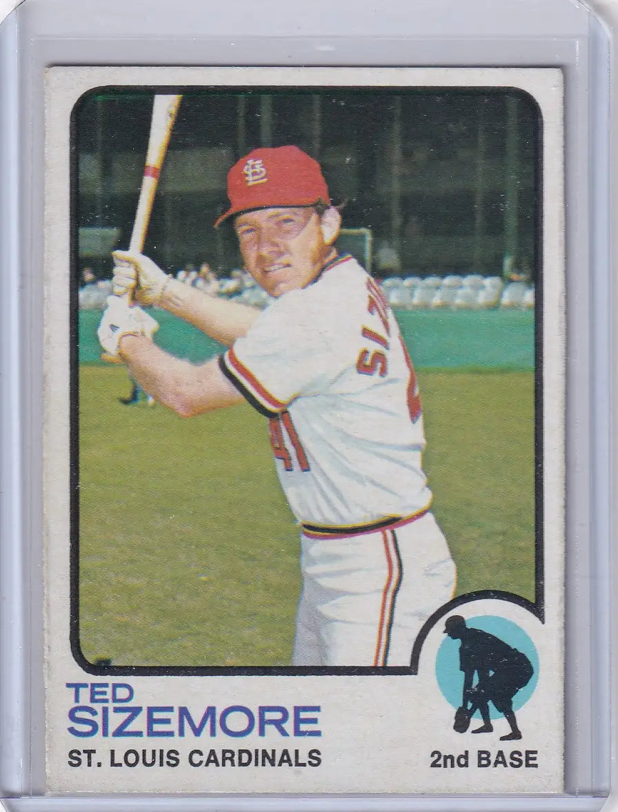 1973 Topps Baseball #128 Ted Sizemore card featuring St. Louis Cardinals memorabilia
