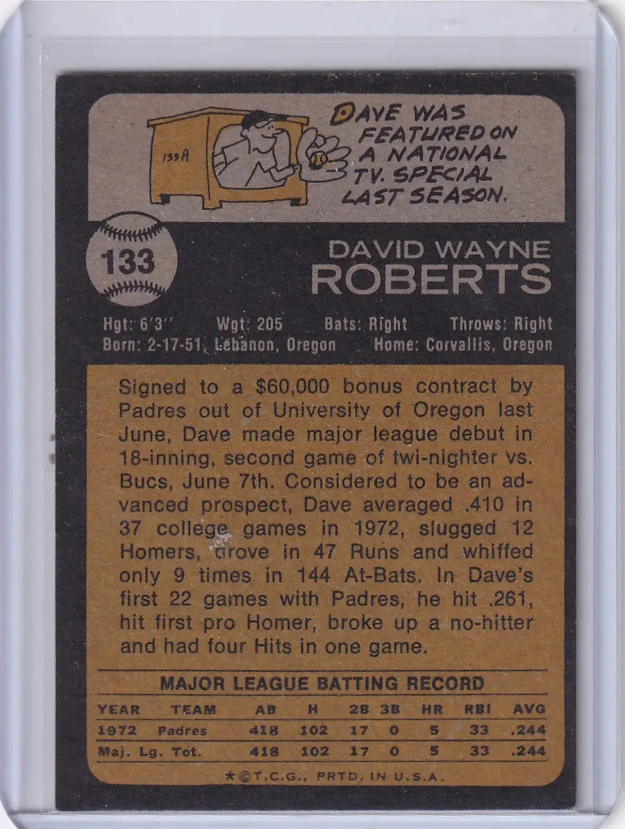 1973 Topps Baseball #133 Dave Roberts San Diego Padres rookie card vintage collectible