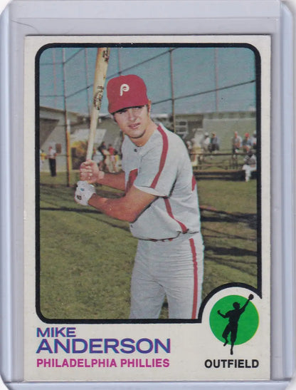 1973 Topps Baseball #147 Mike Anderson card featuring Philadelphia Phillies logo