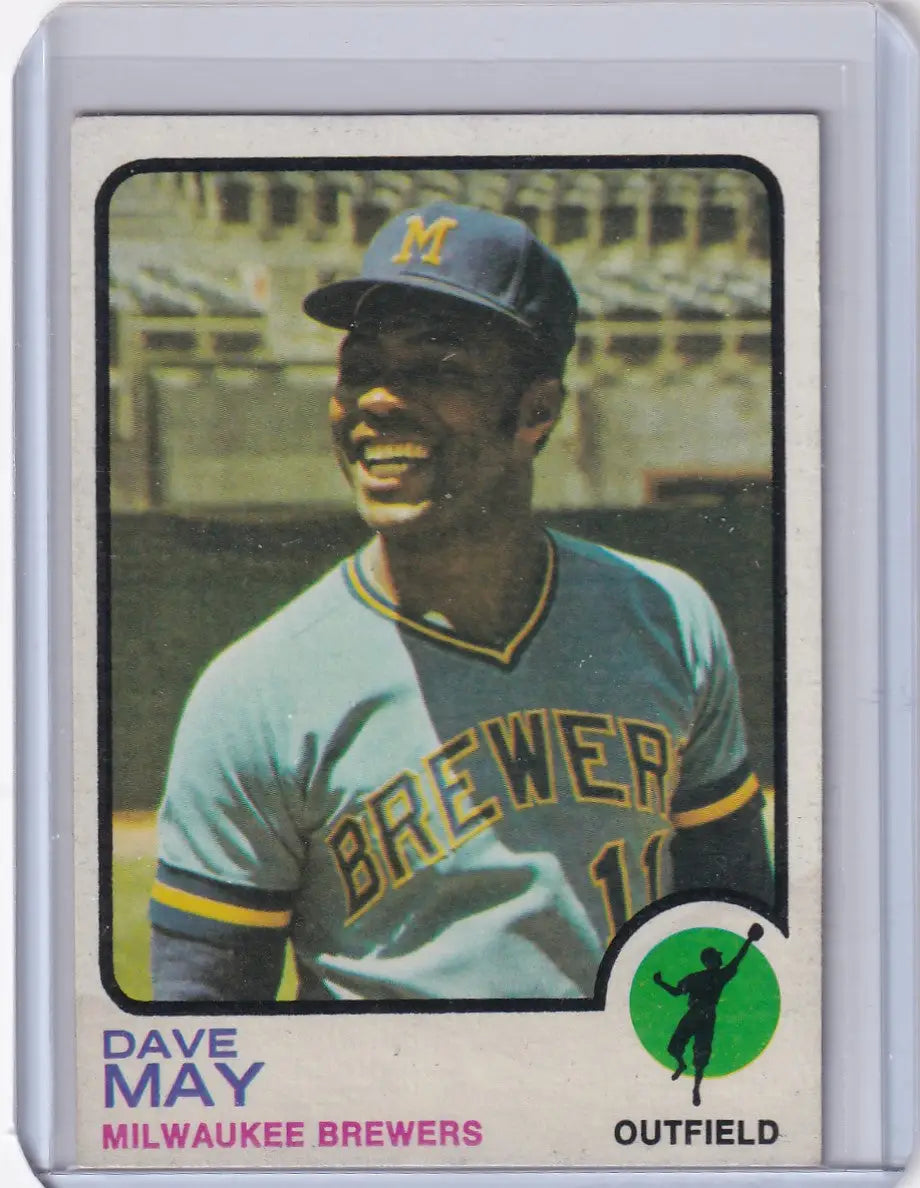 1973 Topps Baseball trading card of Dave May, Milwaukee Brewers outfielder