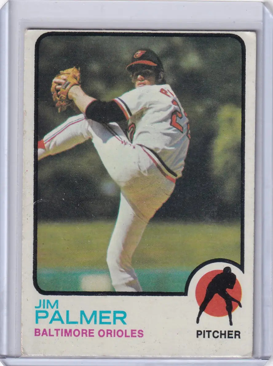 Vintage Jim Palmer baseball card in Baltimore Orioles uniform from 1973 Topps Baseball
