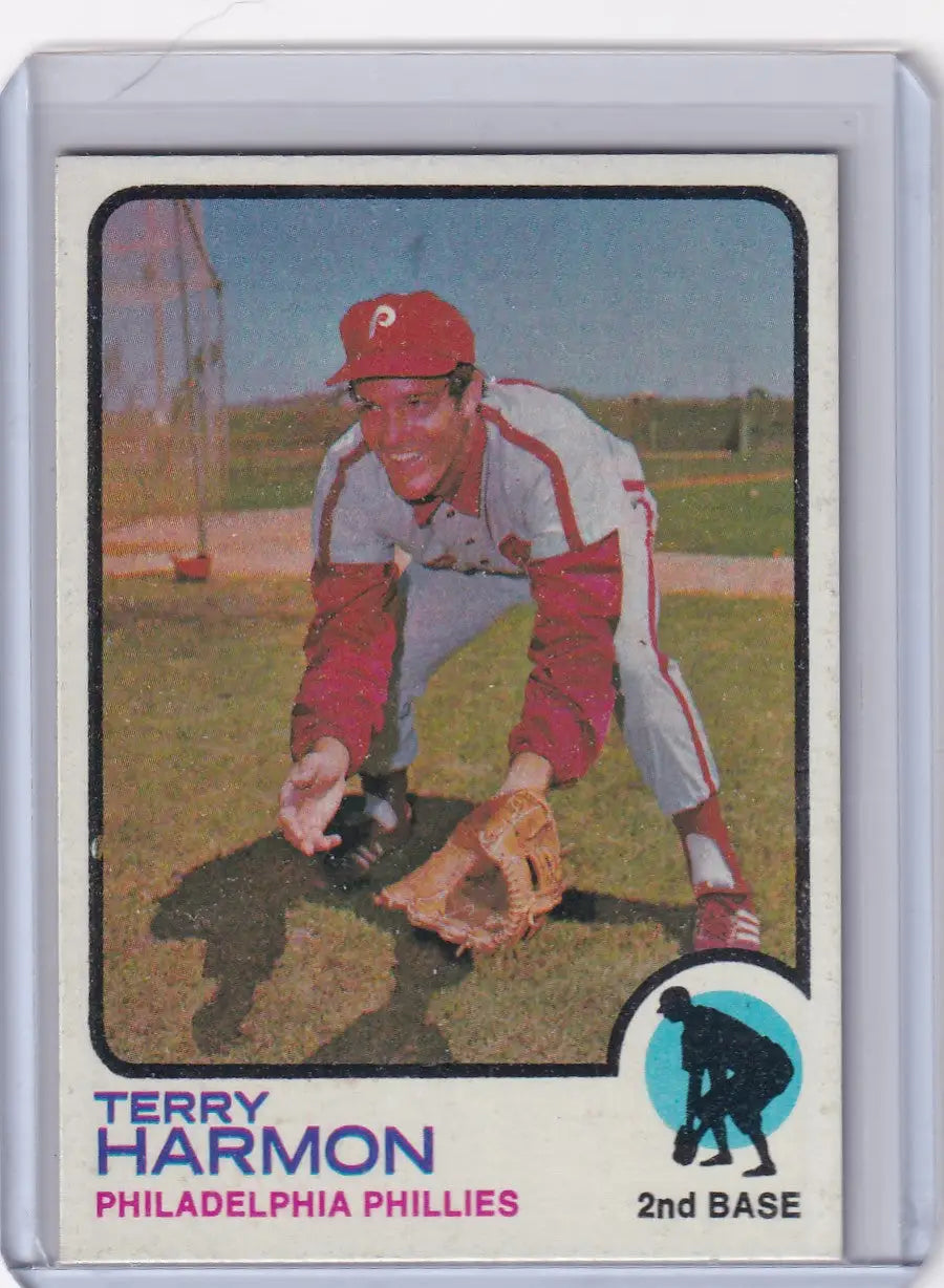 1973 Topps Baseball #166 Terry Harmon card featuring Philadelphia Phillies player