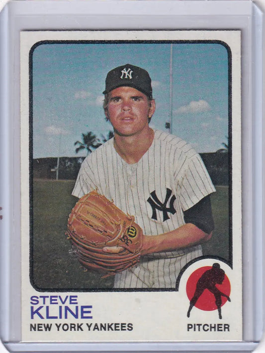1973 Topps Baseball #172 Steve Kline card featuring the York Yankees logo