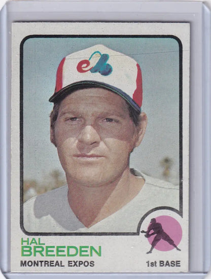 Hal Breeden 1973 Topps Baseball card featuring Montreal Expos player profile
