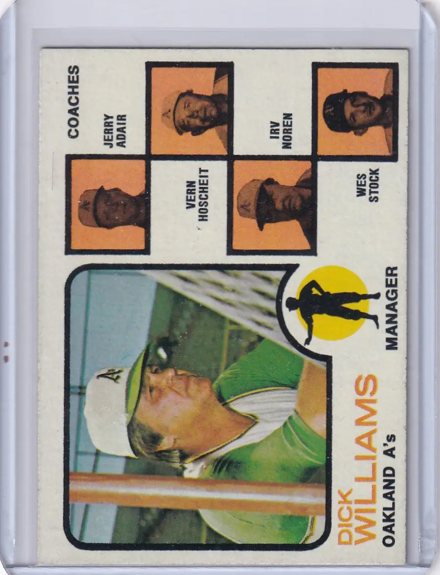 Vintage 1973 Topps Baseball #179 Dick Williams card from Oakland Athletics коллекция