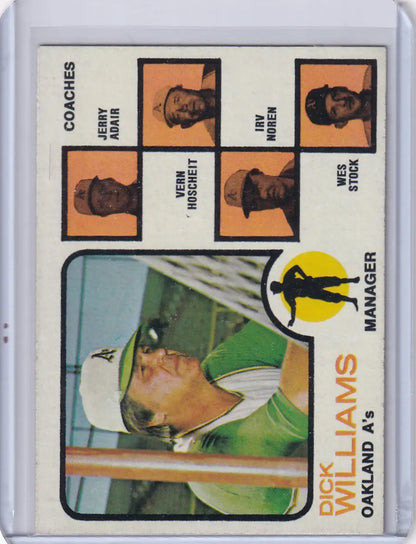Vintage 1973 Topps Baseball #179 Dick Williams card from Oakland Athletics коллекция