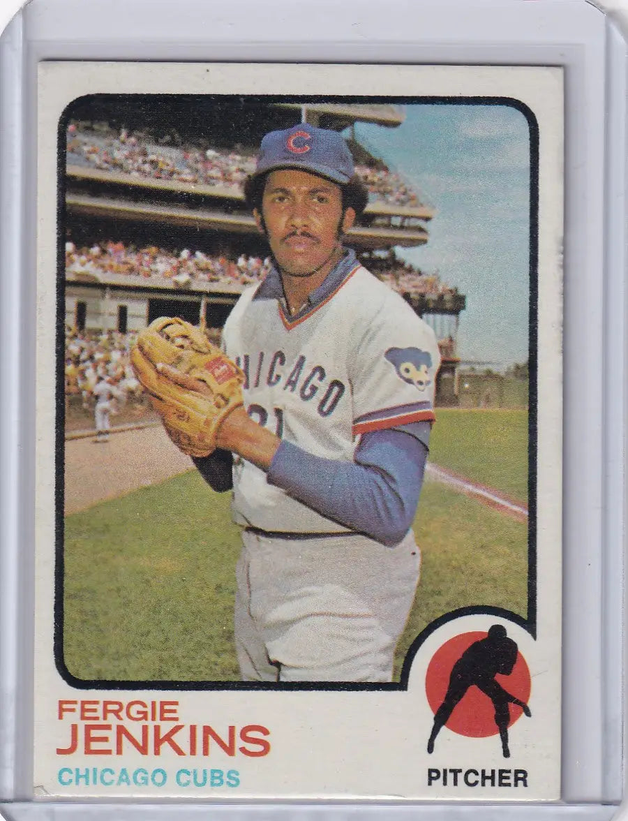 1973 Topps Baseball card featuring Fergie Jenkins of the Chicago Cubs