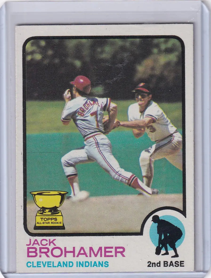 Jack Brohamer 1973 Topps Baseball card featuring Cleveland Indians rookie artwork