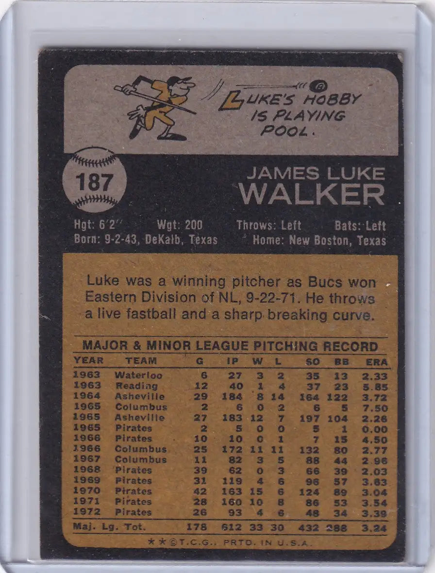 1973 Topps Baseball #187 Luke Walker - Pittsburgh Pirates