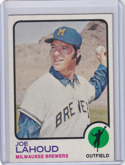 1973 Topps Baseball #212 Joe Lahoud card featuring Milwaukee Brewers player