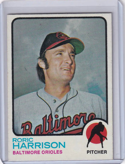 Roric Harrison 1973 Topps Baseball card featuring the Baltimore Orioles