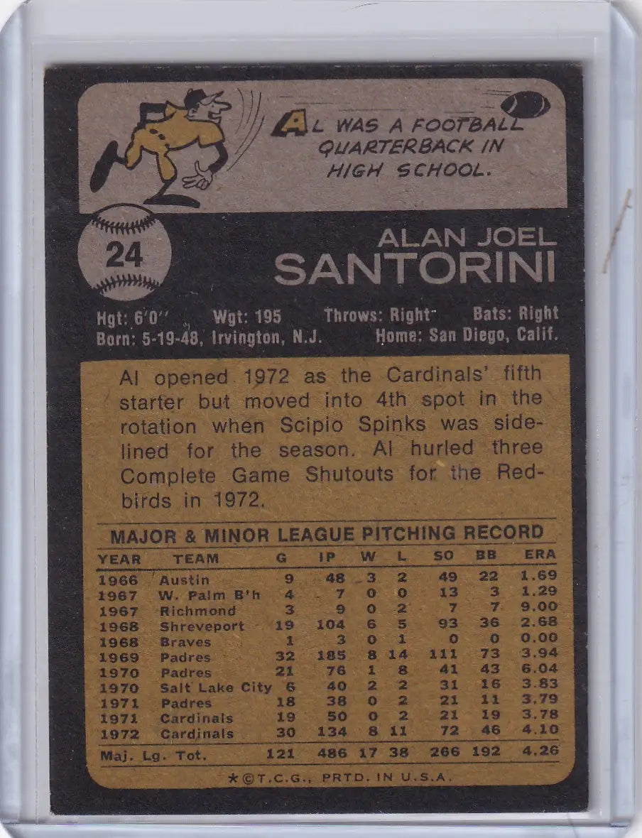 Vintage Alan Joel Santorini baseball card for the St. Louis Cardinals Topps Baseball series