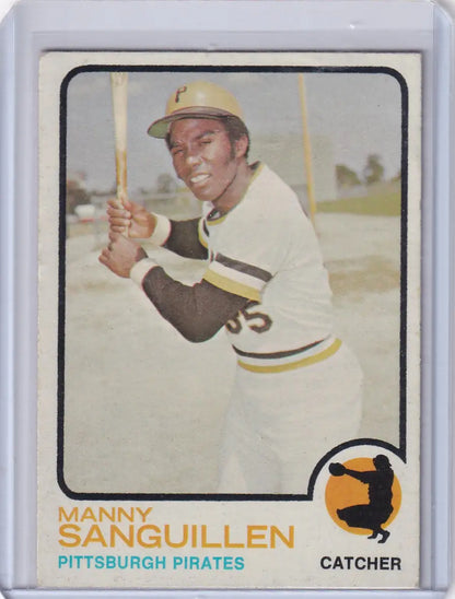 1973 Topps Baseball #250 Manny Sanguillen card featuring the Pittsburgh Pirates