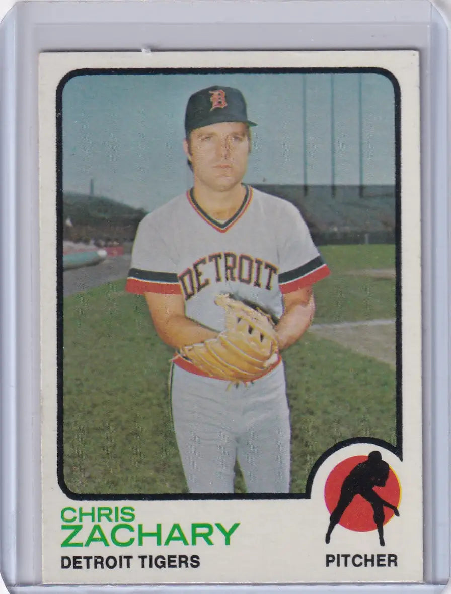 1973 Topps Baseball #256 Chris Zachary card featuring Detroit Tigers player art
