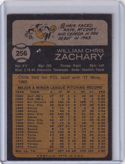 Vintage Topps Baseball card of Chris Zachary from the Detroit Tigers, 1973 edition