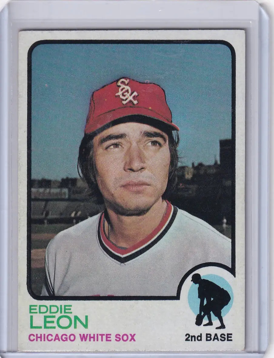Vintage 1973 Topps Baseball card of Eddie Leon from the Chicago White Sox