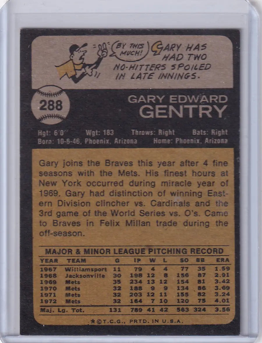 1973 Topps Baseball #288 Gary Gentry - Atlanta Braves