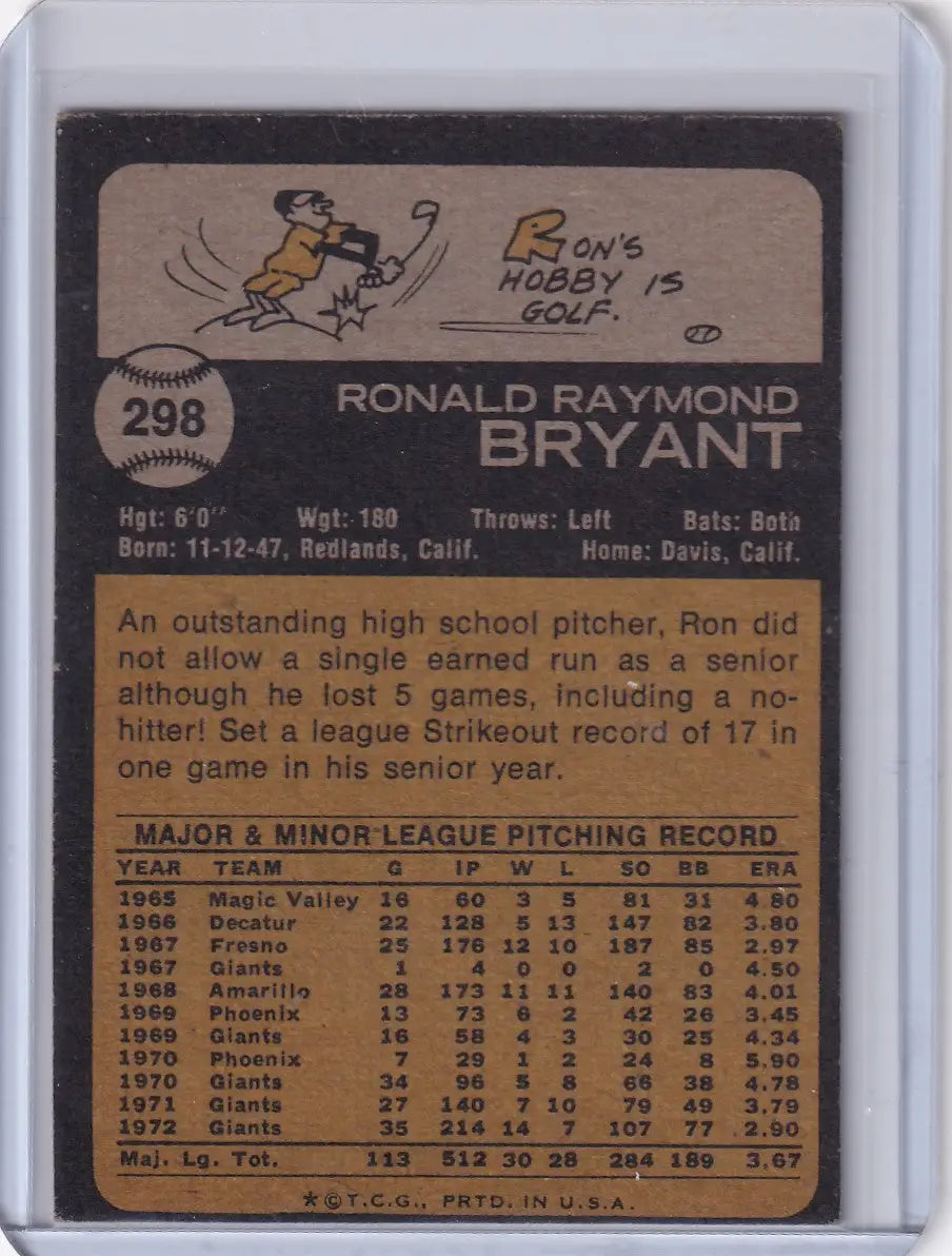 Ronald Raymond Bryant baseball card from 1973 Topps showcasing San Francisco Giants player