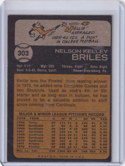 Vintage Topps Baseball card of Nelson Briles from the Pittsburgh Pirates in 1973